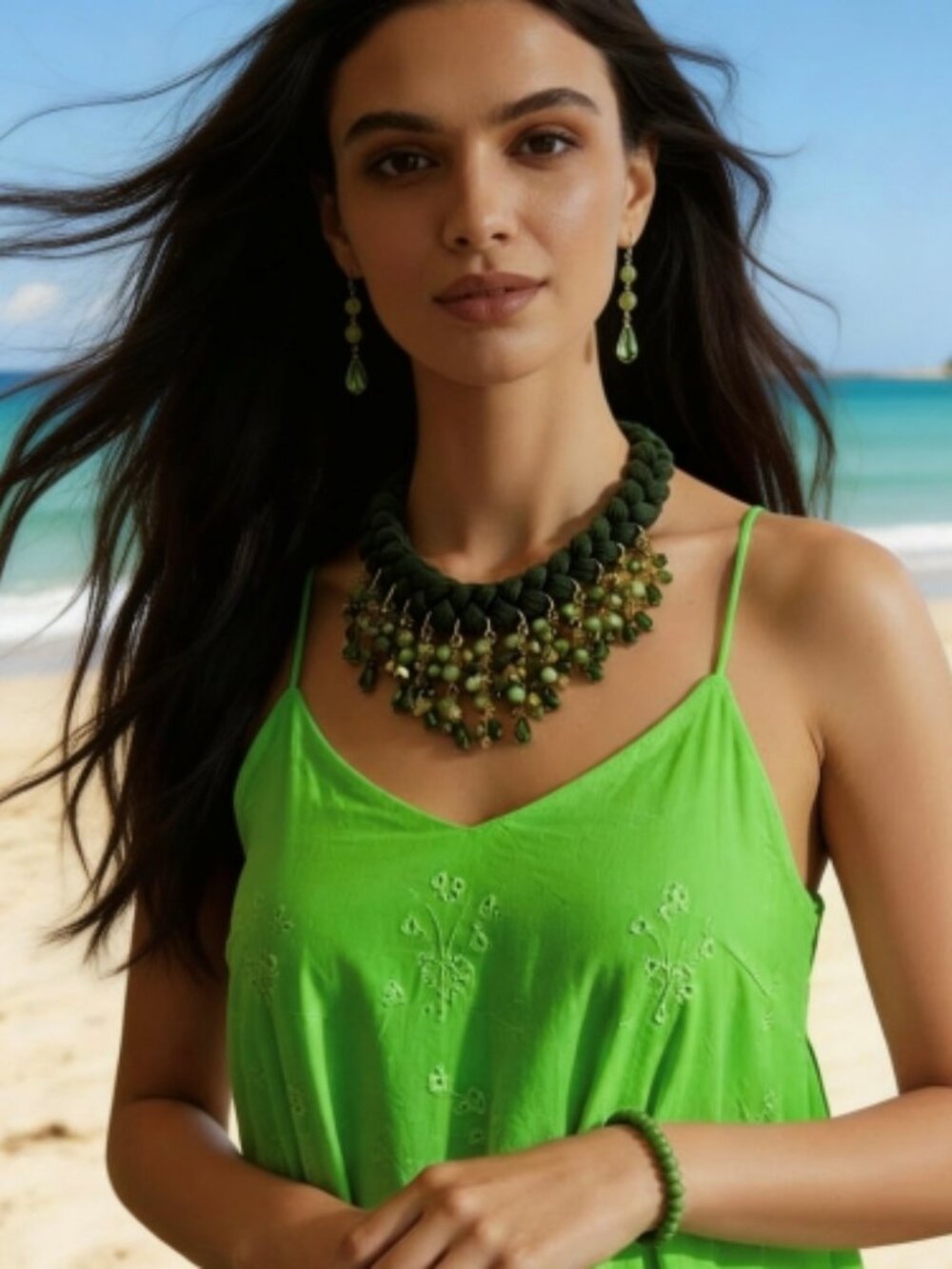 Handmade Crystal Necklace Matching Earrings & Braclet